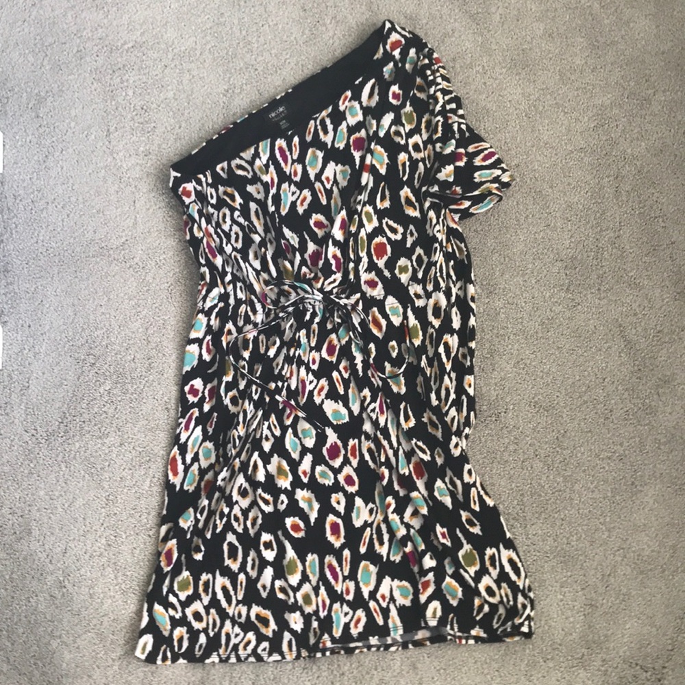 One shoulder dress with side fringe